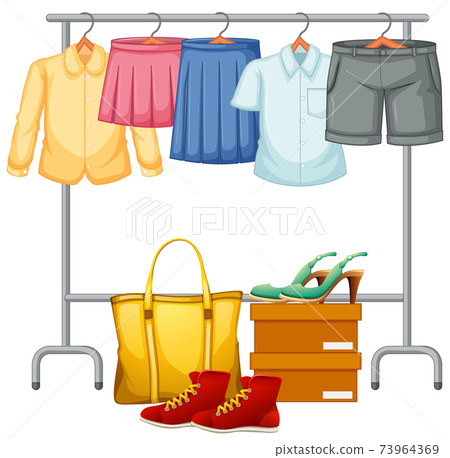 Isolated clothes on the rack display Isolated clothes on the rack display 73964369