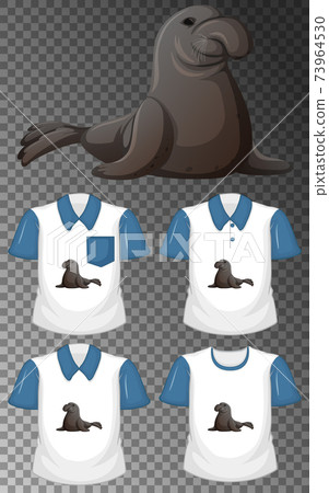 Manatee cartoon character with many types of shirts on transparent background 73964530