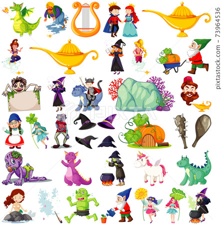 Set of fantasy cartoon characters and fantasy theme isolated on white background Set of fantasy cartoon characters and fantasy theme isolated on white background 73964536