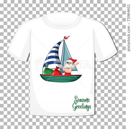 Santa Claus in summer costume cartoon character on t-shirt isolated on transparent background 73964601