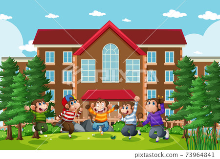 Five little monkeys jumping in the park school... - Stock Illustration  [73964841] - PIXTA