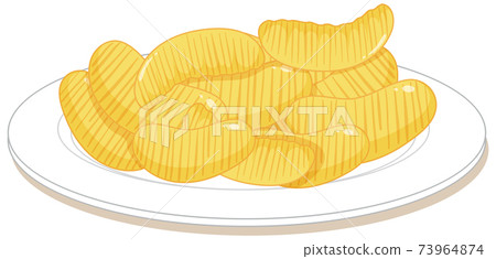 Potato chips on a plate isolated on white background 73964874
