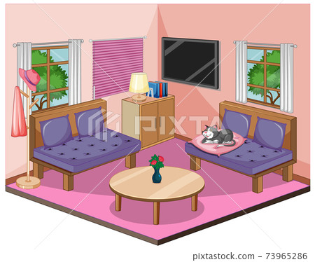 Living room interior with furniture in pink theme 73965286