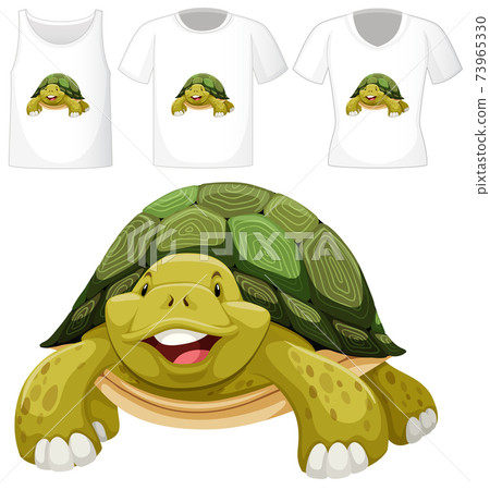 Set of different shirts with turtle cartoon character isolated on white background Set of different shirts with turtle cartoon character isolated on white background 73965330