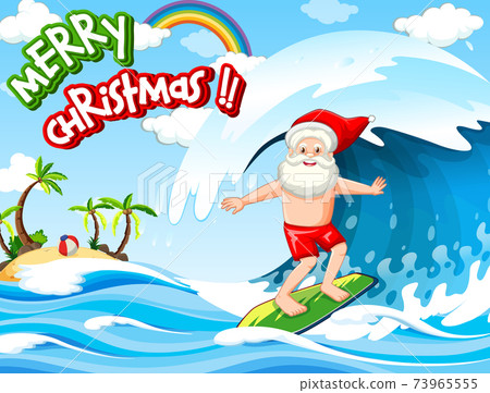 Santa Claus surfing at the beach for summer christmas Santa Claus surfing at the beach for summer christmas 73965555