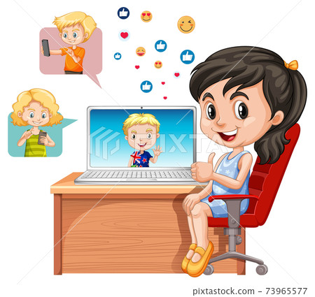 Children with social media elements on white background Children with social media elements on white background 73965577