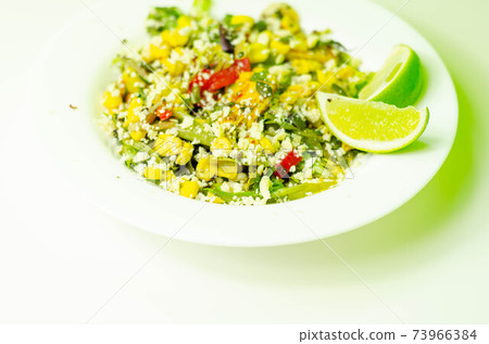 Moroccan style marinated chicken breast with vibrant vegetables and a fruity mango dressing Moroccan style marinated chicken breast with vibrant vegetables and a fruity mango dressing 73966384