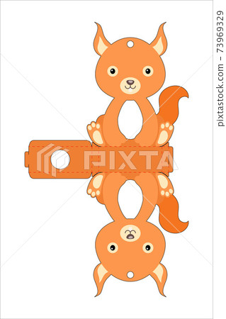 Cute easter egg holder squirrel template. Retail paper box for the easter egg. Printable color scheme. Laser cutting vector template. Isolated packaging design illustration. Cute easter egg holder squirrel template. Retail paper box for the easter egg. Printable color scheme. Laser cutting vector template. Isolated packaging design illustration. 73969329