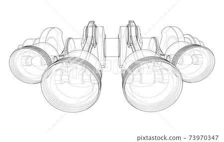 Engine crankshaft with pistons outline. Vector Engine crankshaft with pistons outline. Vector 73970347