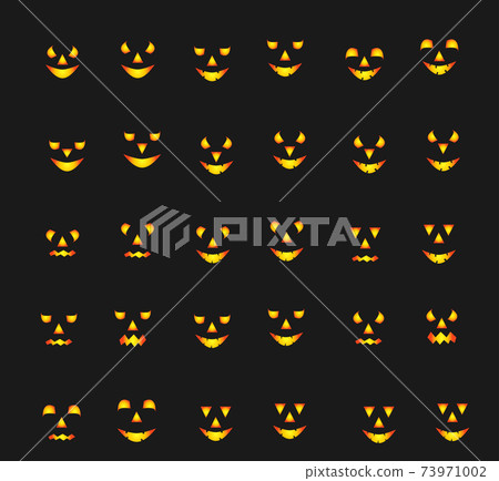 Scary Halloween pumpkin faces icons set - Stock Illustration [73971002 ...