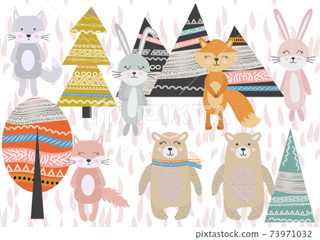 Cute Scandinavian Style Animals and Design Elements 73971032