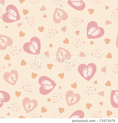 Cute background with hearts and baby feet for baby design. Pastel colors, pink shades. Vector Cute background with hearts and baby feet for baby design. Pastel colors, pink shades. Vector 73973079