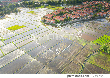 Aerial view of land and positioning point area. Aerial view of land and positioning point area. 73973500