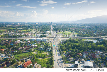 Aerial view of highway road and intersection road in Chiang Mai of Thailand. Aerial view of highway road and intersection road in Chiang Mai of Thailand. 73973501