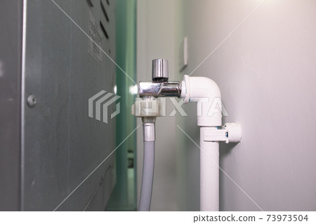 Flexible water supply hoses connect with faucet and pvc pipe. 73973504