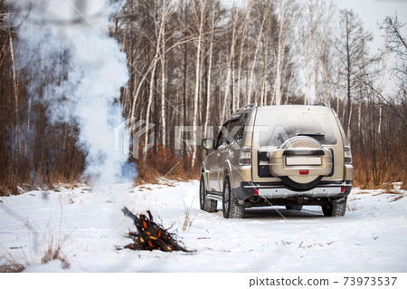 Mitsubishi Pajero/Montero in winter forest 73973537
