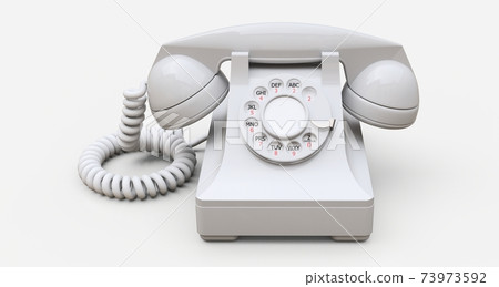 Old white dial telephone on a white background. 3d illustration. 73973592