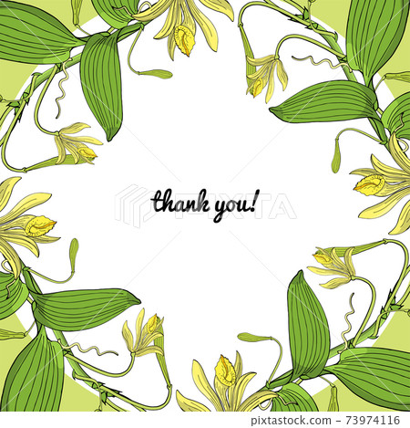 Wreath from orchid vanilla yellow flower, floral round decoration border 73974116