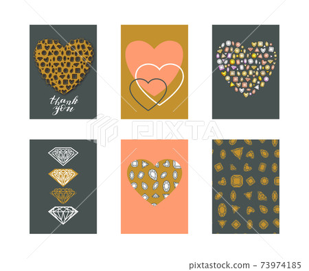 Set of Decorated greeting Card template with gemstones decoration. isolated on white background Set of Decorated greeting Card template with gemstones decoration. isolated on white background 73974185