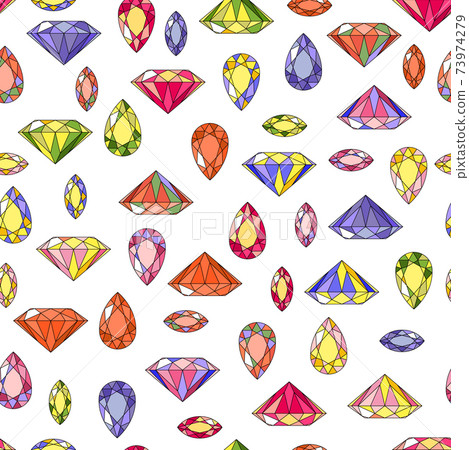 Colorful seamless pattern with gem stones and diamonds on white background 73974279