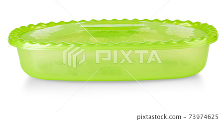 green plastic bowl with lid isolated on white 73974625