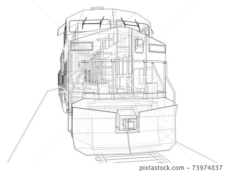 Modern diesel railway locomotive with great power and strength for moving long and heavy railroad train. 3d rendering. 73974837