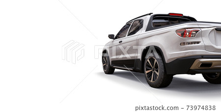 3D illustration of white concept cargo pickup truck on white isolated background. 3d rendering. 73974838