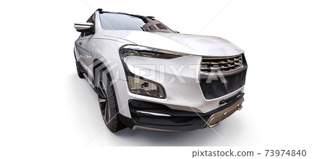 3D illustration of white concept cargo pickup truck on white isolated background. 3d rendering. 73974840