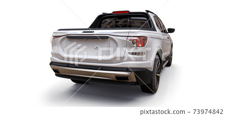3D illustration of white concept cargo pickup truck on white isolated background. 3d rendering. 3D illustration of white concept cargo pickup truck on white isolated background. 3d rendering. 73974842