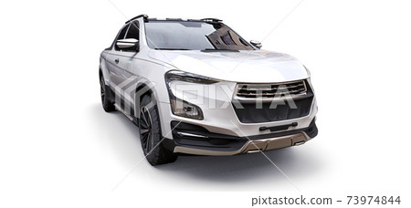 3D illustration of white concept cargo pickup truck on white isolated background. 3d rendering. 3D illustration of white concept cargo pickup truck on white isolated background. 3d rendering. 73974844