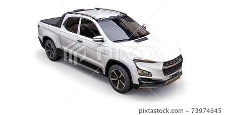 3D illustration of white concept cargo pickup truck on white isolated background. 3d rendering. 3D illustration of white concept cargo pickup truck on white isolated background. 3d rendering. 73974845