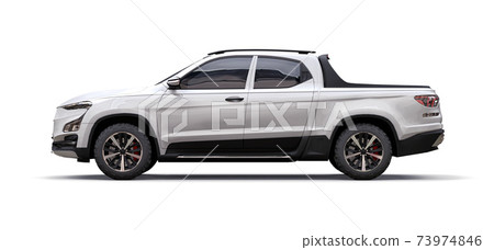 3D illustration of white concept cargo pickup truck on white isolated background. 3d rendering. 3D illustration of white concept cargo pickup truck on white isolated background. 3d rendering. 73974846