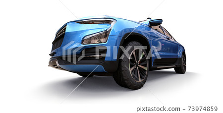 3D illustration of blue concept cargo pickup truck on white isolated background. 3d rendering. 73974859