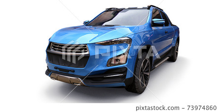 3D illustration of blue concept cargo pickup truck on white isolated background. 3d rendering. 73974860