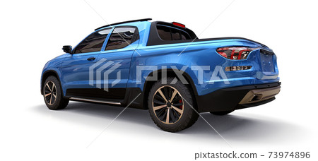 3D illustration of blue concept cargo pickup truck on white isolated background. 3d rendering. 73974896