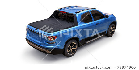 3D illustration of blue concept cargo pickup truck on white isolated background. 3d rendering. 73974900