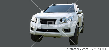White commercial vehicle delivery truck with a double cab. Machine without insignia with a clean empty body to accommodate your logos and labels. 3d rendering. White commercial vehicle delivery truck with a double cab. Machine without insignia with a clean empty body to accommodate your logos and labels. 3d rendering. 73974911