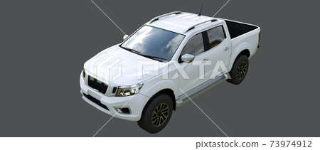 White commercial vehicle delivery truck with a double cab. Machine without insignia with a clean empty body to accommodate your logos and labels. 3d rendering. White commercial vehicle delivery truck with a double cab. Machine without insignia with a clean empty body to accommodate your logos and labels. 3d rendering. 73974912