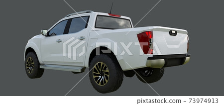 White commercial vehicle delivery truck with a double cab. Machine without insignia with a clean empty body to accommodate your logos and labels. 3d rendering. White commercial vehicle delivery truck with a double cab. Machine without insignia with a clean empty body to accommodate your logos and labels. 3d rendering. 73974913