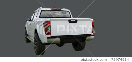 White commercial vehicle delivery truck with a double cab. Machine without insignia with a clean empty body to accommodate your logos and labels. 3d rendering. White commercial vehicle delivery truck with a double cab. Machine without insignia with a clean empty body to accommodate your logos and labels. 3d rendering. 73974914