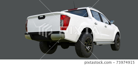 White commercial vehicle delivery truck with a double cab. Machine without insignia with a clean empty body to accommodate your logos and labels. 3d rendering. White commercial vehicle delivery truck with a double cab. Machine without insignia with a clean empty body to accommodate your logos and labels. 3d rendering. 73974915