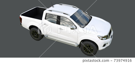 White commercial vehicle delivery truck with a double cab. Machine without insignia with a clean empty body to accommodate your logos and labels. 3d rendering. White commercial vehicle delivery truck with a double cab. Machine without insignia with a clean empty body to accommodate your logos and labels. 3d rendering. 73974916