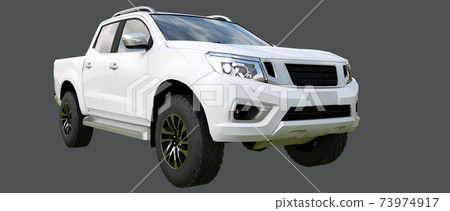 White commercial vehicle delivery truck with a double cab. Machine without insignia with a clean empty body to accommodate your logos and labels. 3d rendering. White commercial vehicle delivery truck with a double cab. Machine without insignia with a clean empty body to accommodate your logos and labels. 3d rendering. 73974917