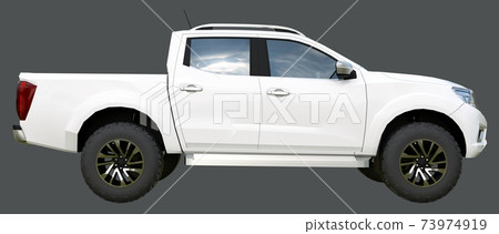 White commercial vehicle delivery truck with a double cab. Machine without insignia with a clean empty body to accommodate your logos and labels. 3d rendering. 73974919