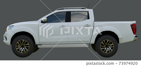 White commercial vehicle delivery truck with a double cab. Machine without insignia with a clean empty body to accommodate your logos and labels. 3d rendering. 73974920