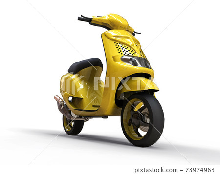 Modern urban yellow moped on a white background. 3d illustration. 73974963