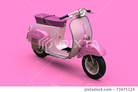 Vintage european pink scooter on a pink background. 3d rendering. Vintage european pink scooter on a pink background. 3d rendering. 73975124