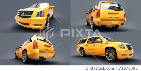 Set big yellow premium SUV on a gray background. 3d rendering. 73975398