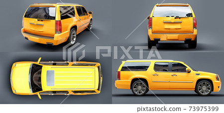 Set big yellow premium SUV on a gray background. 3d rendering. 73975399