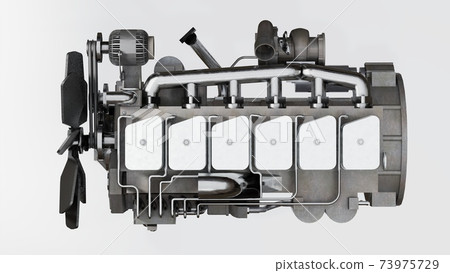 A big diesel engine with the truck depicted. 3d rendering. 73975729
